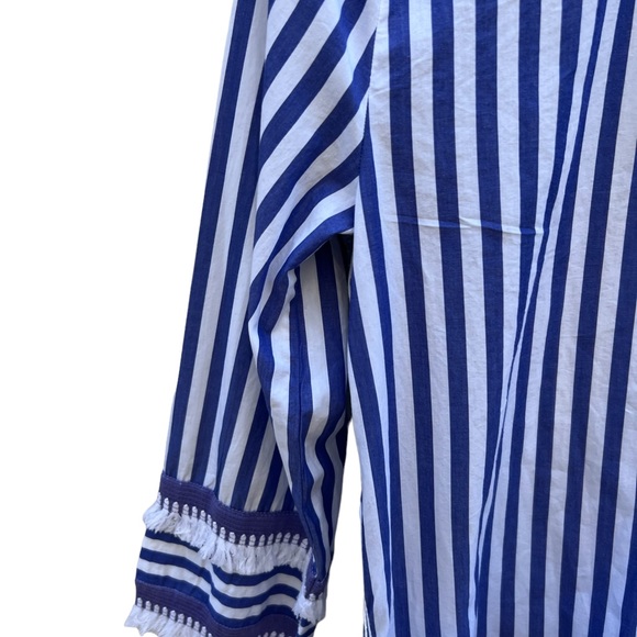 J.Crew Belted Cotton Poplin Tunic Dress Blue/White Stripe Tassels NWOT Size 0 - Picture 12 of 15